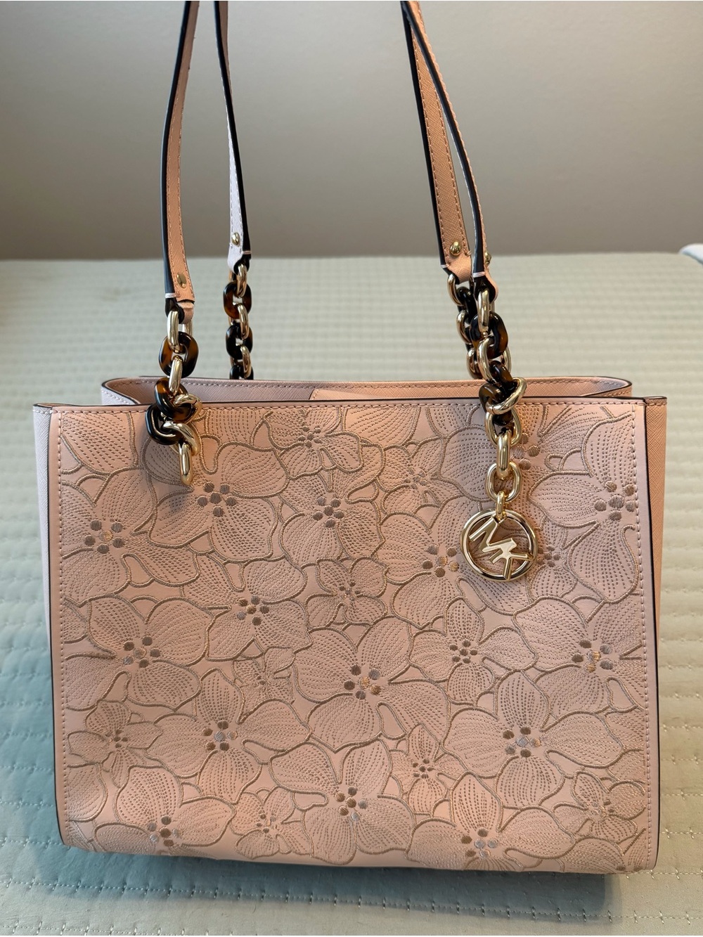 Michael Kors Sofia Floral Embroidered Ballet Pink Saffiano Leather Purse